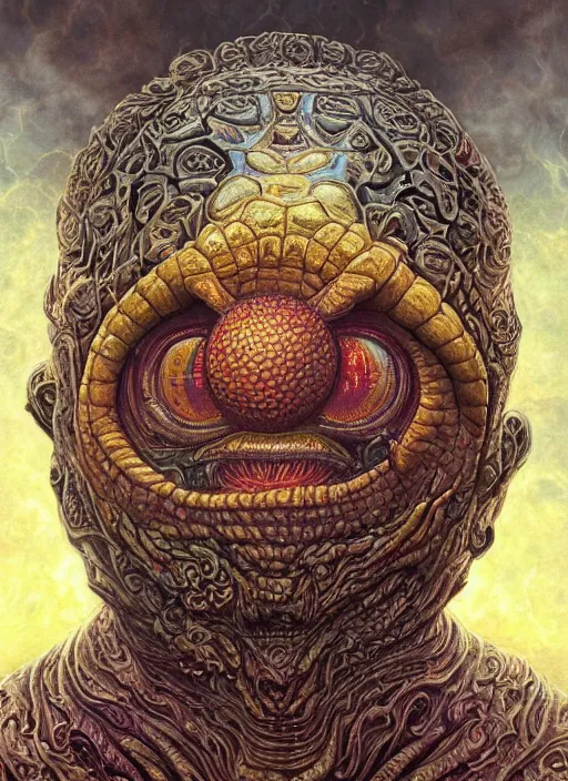 Image similar to duncan trussell glowing reptile eyes, shamanic poster lsd art, intricate, elegant, highly detailed, centered, digital painting, artstation, concept art, smooth, sharp focus, illustration, artgerm, tomasz alen kopera, peter mohrbacher, donato giancola, joseph christian leyendecker, wlop, frank frazetta