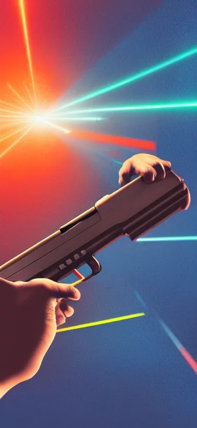 Prompt: “ hand holding laser gun, cinematic, digital art, retro, award winning ”