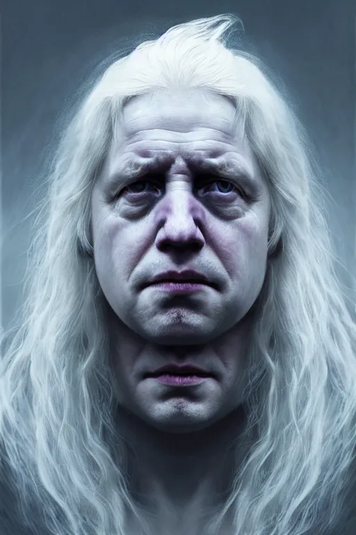 Prompt: perfectly - centered horror portrait - photograph of boris johnson as daenarys targaryen real life portrait by beksinski and jean delville, unreal engine 5, photorealism, hd quality, 8 k resolution, cinema 4 d, hdr dramatic cinematic lighting