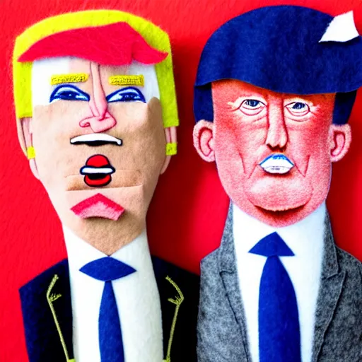 Prompt: detailed felt caricatures of trump suppoerters