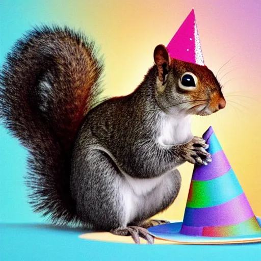 Image similar to a squirrel with a party hat on its head, a pastel by john nicolson, shutterstock contest winner, furry art, creative commons attribution, stockphoto, iso 2 0 0