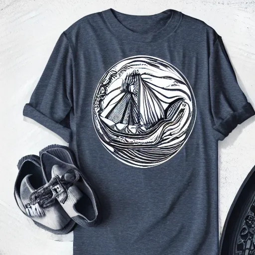 Prompt: viking ship line art, graphic tees