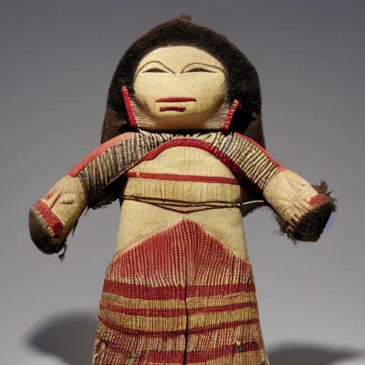 Prompt: An exceptionally well preserved Chancay textile doll, some 700-1000 years old; from late Intermediate period, Peru. Walters Art Museum, Baltimore, USA.