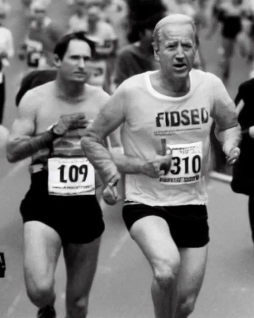 Image similar to film still close - up shot of joe biden running a marathon. photographic, photography