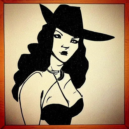 Image similar to “ western comic book artstyle drawing of a beautiful cowgirl outlaw ”