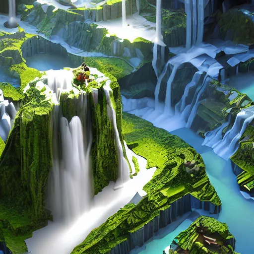 Prompt: new york surrounded by waterfalls on a floating island in the sky, low poly art, isometric art, 3d render, ray tracing, high detail, artstation, concept art, behance, smooth, sharp focus, ethereal lighting, unreal engine 5