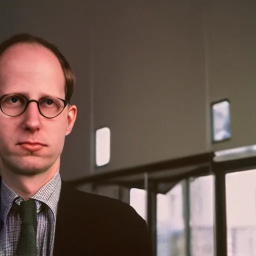 Image similar to color 35mm film still of Nick Bostrom, figure portrait