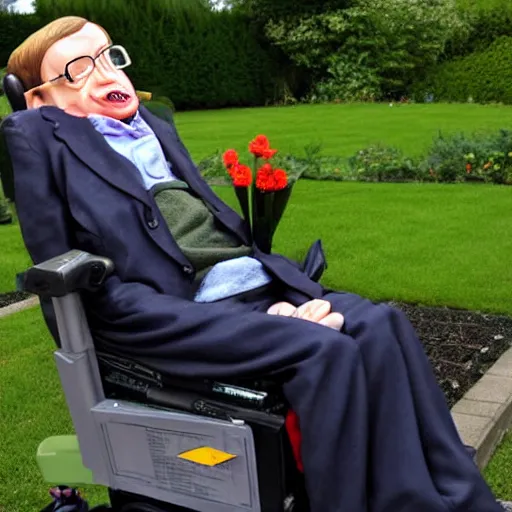 Prompt: Stephen Hawking as a garden gnome, a garden gnome resembling Stephen Hawking