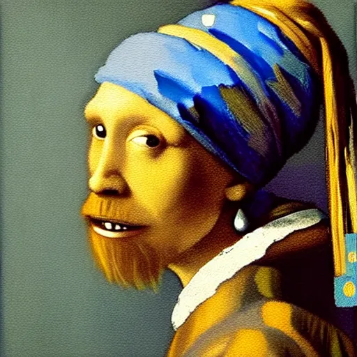 Image similar to chewbacca with a pearl earring, painting by vermeer