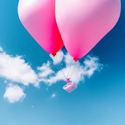 Prompt: a 5 0 mm lens photograph of a cute pink floating modern house, floating in the air between clouds, inspired by the movie up, held up from above by heartshaped ballons. mist, playful composition canon, nikon, award winning, photo of the year