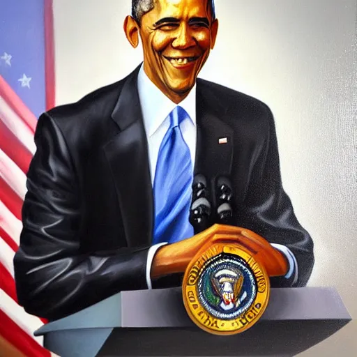 Image similar to hyper-realistic oil painting of Barak Obama by Mike Darga