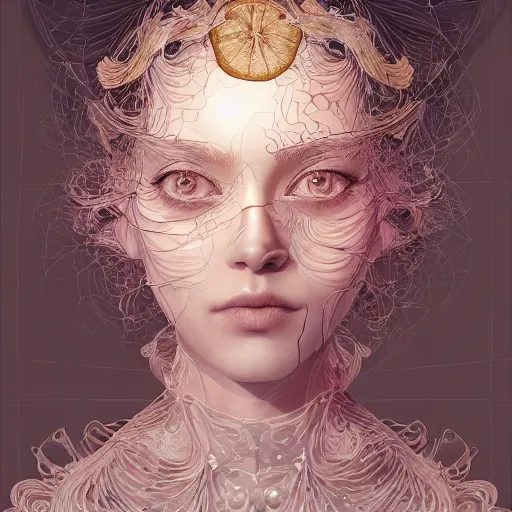 Image similar to the portrait of an absurdly beautiful, graceful, elegant, sophisticated, young teen girl made up of lemons looking up, an ultrafine hyperdetailed illustration by kim jung gi, irakli nadar, intricate linework, bright colors, octopath traveler, final fantasy, unreal engine 5 highly rendered, global illumination, radiant light, detailed and intricate environment