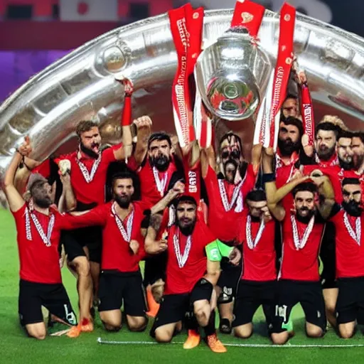 Image similar to fc mallorca players lifting a champions league trophy