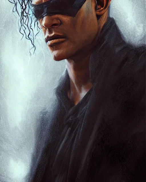 Image similar to portrait of morpheus from the sandman, ultra realistic, epic, highly detailed, hd, sharp focus, cinematic lighting, realistic, vivid colors, dreary, morose, matt painting, digital art, non blurry, sharp, artstation, concept art, smooth, illustration