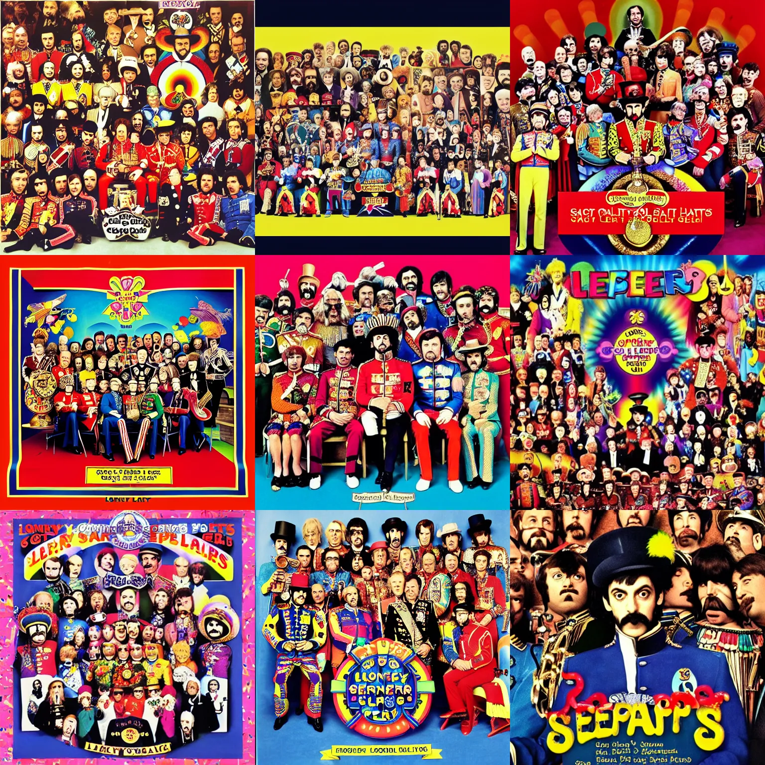 Prompt: sgt pepper's lonely hearts club band, album cover