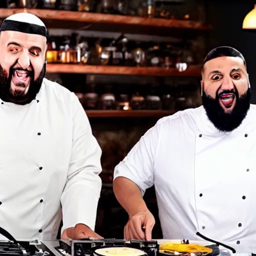 Image similar to ethan klein from the h 3 podcast and dj khaled on an episode of hell's kitchen