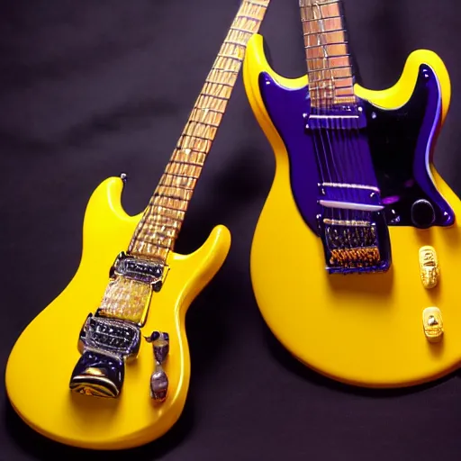 Image similar to yellow and purple swirl electric guitar, studio lighting