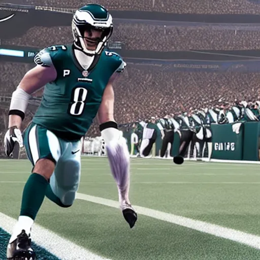 Image similar to philadelphia eagles football real life, 8 k, 4 k uhd, realistic, hyper realistic, super detailed, very detailed, detailed