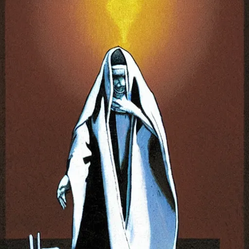 Image similar to nun at a asylum, by alan moore