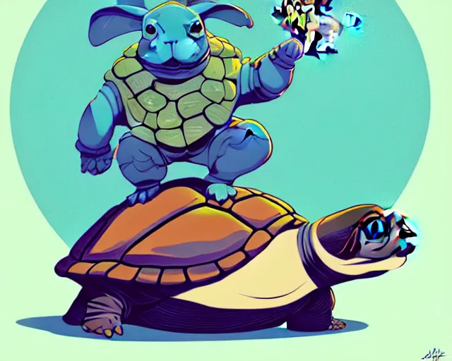 Prompt: cell shaded cartoon of an adorable turtle with a bulldog's head, concept art by josan gonzales and wlop, by james jean, victo ngai, david rubin, mike mignola, deviantart, art by artgem