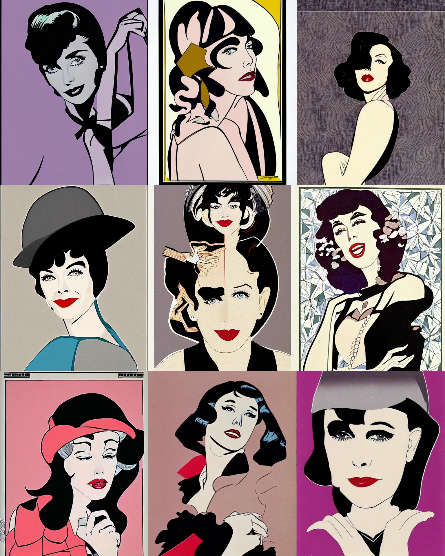 Prompt: Colleen Moore fused with Sharon Stone portrait by Patrick Nagel