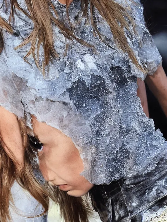 Prompt: hyperdetailed close shot of cara delevingne, winds of winter, with ripped crop t - shirt, fine - face, pretty face