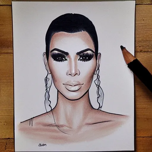 Image similar to rock and rule style drawing of kim kardashian