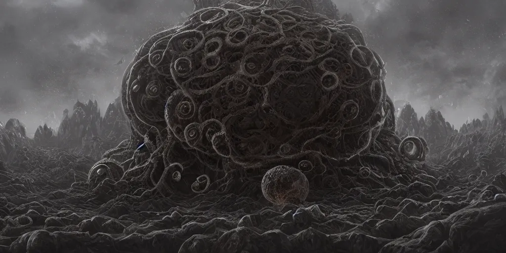 Image similar to depiction of yog - sothoth, dark colour, matte painting, concept art, highly detailed