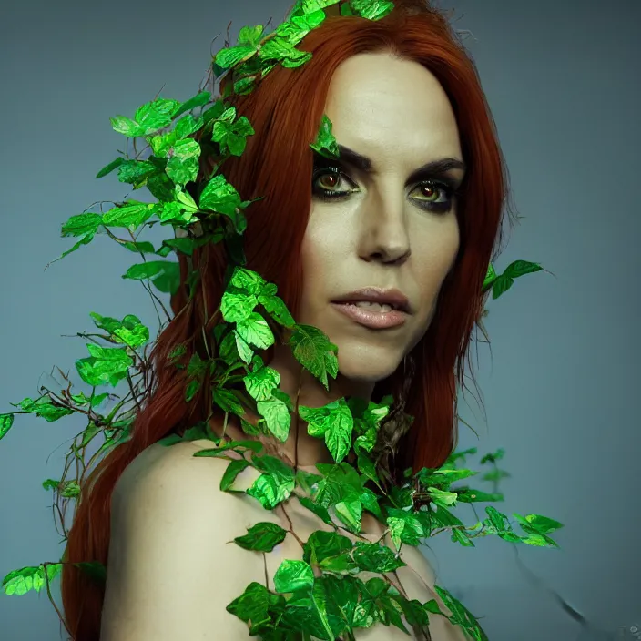 Image similar to portrait of Melanie C as a Poison Ivy. intricate artwork. by Tooth Wu, wlop, beeple, dan mumford. octane render, trending on artstation, greg rutkowski very coherent symmetrical artwork. cinematic, hyper realism, high detail, octane render, 8k