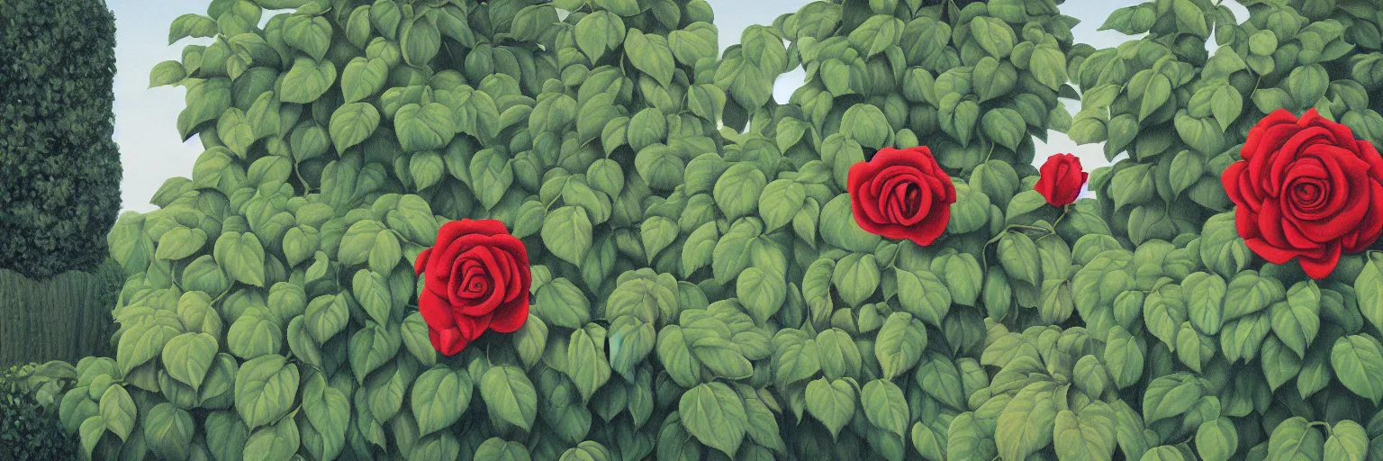 Prompt: rose garden painting magritte
