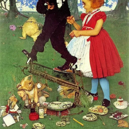 Image similar to alice in wonderland by norman rockwell