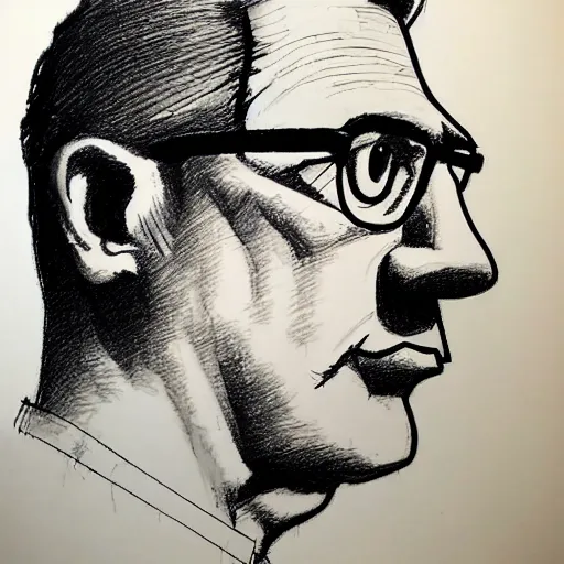 Image similar to a realistic yet scraggly portrait sketch of the side profile of a stern and sophisticated hank hill, trending on artstation, intricate details, in the style of frank auerbach, in the style of sergio aragones, in the style of martin ansin, in the style of david aja, in the style of mattias adolfsson