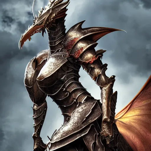 Prompt: highly detailed realistic stunning shot of a beautiful elegant anthropomorphic female dragon knight, doing a majestic pose, armor made of steel, sharp claws and tail, cloak flittering in the wind, high quality, HD octane render, epic cinematography, Artstation, Deviantart, Furaffinity