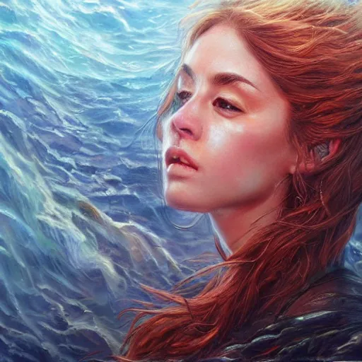 Prompt: ocean fire, photorealistic fantasy portrait, artstation, hyper detailed, oil on canvas.