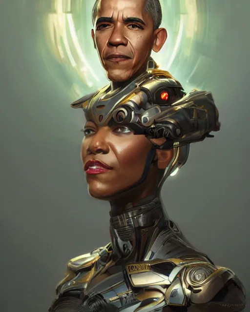 Image similar to portrait of cyborg barack obama, fantasy, intricate, elegant, highly detailed, digital painting, artstation, concept art, smooth, sharp focus, illustration, by artgerm and greg rutkowski