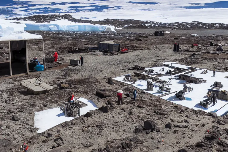 Image similar to high - tech antarctic archaeological dig site