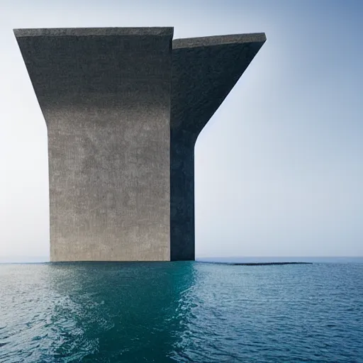 Prompt: a monolithic superstructure coming out of the vast ocean