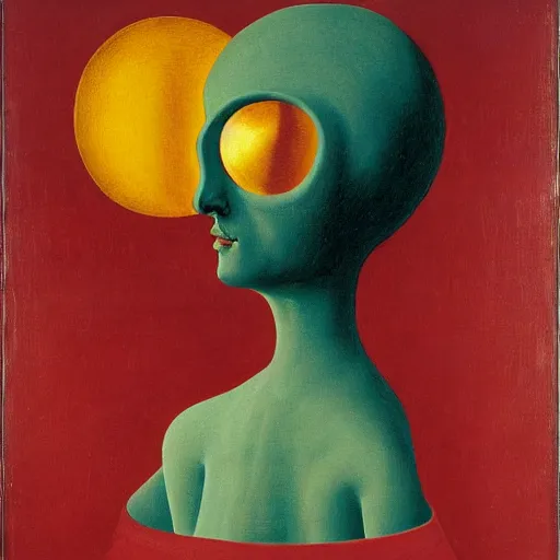 Image similar to Portrait of an elegant cosmic robotic angel. Painting by Jan van Eyck, Audubon, Rene Magritte, Agnes Pelton, Max Ernst, Walton Ford