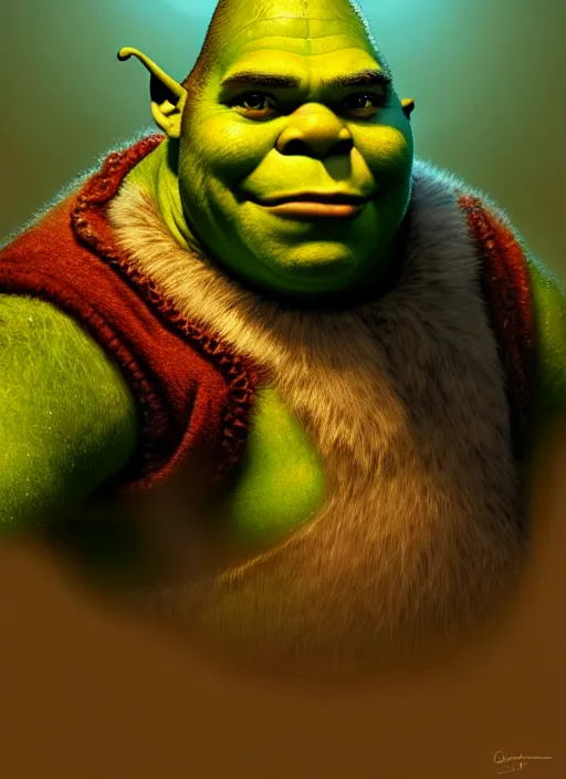 Prompt: portrait of shrek, intricate, elegant, glowing lights, highly detailed, digital painting, artstation, concept art, sharp focus, illustration, art by wlop, mars ravelo and greg rutkowski