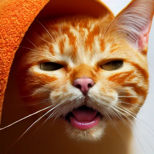 Prompt: hyperrealistic, cute feisty expressive orange tabby cat with a sombrero tucking it's head in, highly detailed, hyper detail, cottagecore!!, well lit, dynamic pose