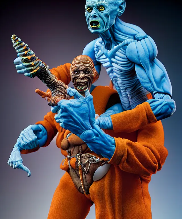 Prompt: hyperrealistic rendering, mummy, by art of skinner and richard corben and jeff easley, product photography, action figure, sofubi, studio lighting, colored gels