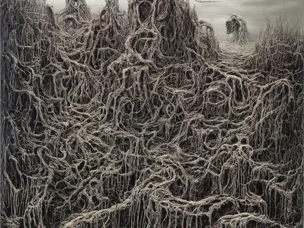 Image similar to landscape by H.R. Giger, Zdzislaw Beksinski, Todd McFarlane