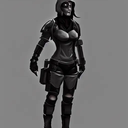 Image similar to Cyberpunk female rogue armor concept art, 4k render, digital art, soft lighting
