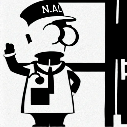 Prompt: doctor nefario as a nazi scientist military uniform no hat black and white photo despicable me cartoon style