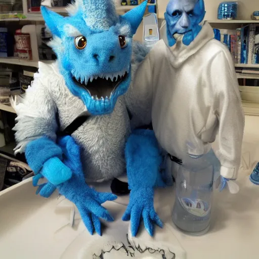 Image similar to white and blue furred dragon with walter white