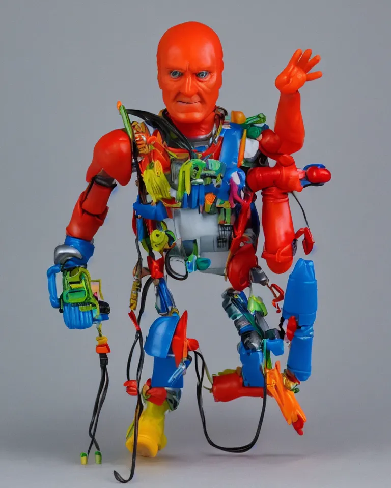 Image similar to product photo of a colorful kenner 1 9 8 0's action figure, five points of articulation, sci - fi, 8 k, full body, studio lighting