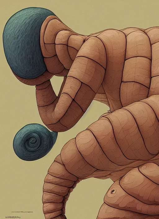 Prompt: caricature picture of a human snail, professionally color graded, unique, interesting angle, sharp focus, 8 k high definition, insanely detailed, intricate, funny, art by jacob shaw and studio ghibli