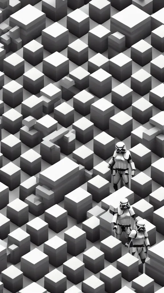 Image similar to a grid of stormtroopers as low - poly, blocky, basic shapes, low detail, hard edges, 3 d render - isometric. minimalistic. color harmony, 8 k detail, gallery quality, hd wallpaper, premium prints available, hyper - detailed, intricate design.