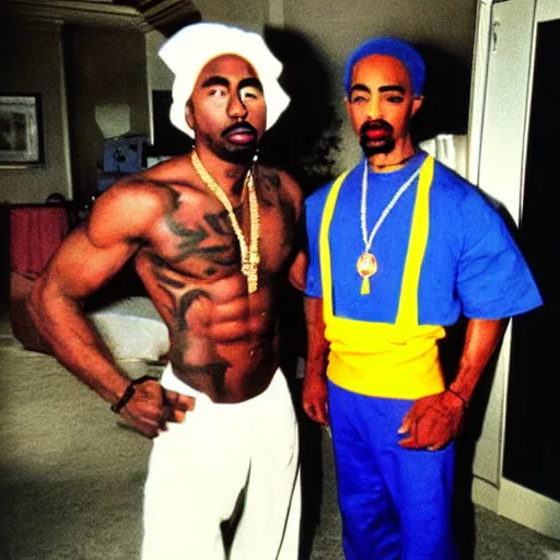 Image similar to 2 pac and vegeta hanging out