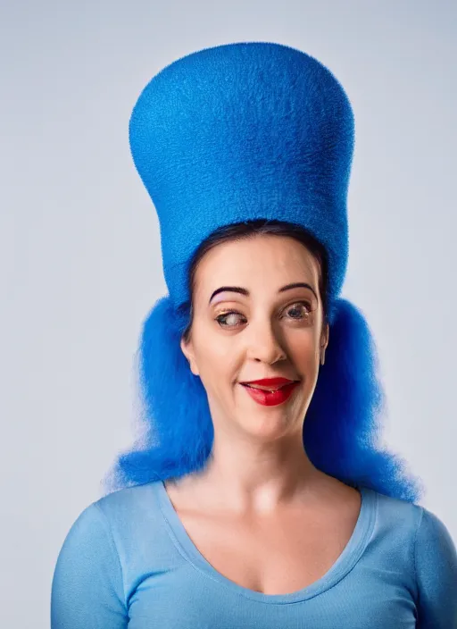 Image similar to portrait photo still of real life marge simpson, 8 k, 8 5 mm, f. 1 4